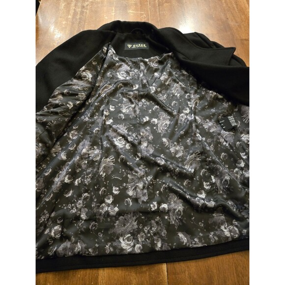 NWT Guess L Black Wool Gold Zip Coat Nordstrom long Chic Classic Asymmetrical - Picture 2 of 16